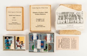 1979 I.C.C. TROPHY: Two sets of 15 team photo postcards (one set in fine condition, one set with defects); 1983 Figurine Panini, Italy: World of Cricket stickers (complete set of 268), plus 1985 World Cup Cricketers Scanlen Cricket Stickers (complete set 