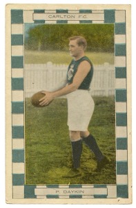 Carlton: Champion Footballers Series: Perce Daykin postcard, circa 1915. Unused. Rarity rating: 10.
