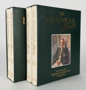 DON BRADMAN personally signed and dedicated books: "The Bradman Albums" Volumes 1 & 2 [Rigby, Sydney, 1987], both volumes with labels signed & dedicated by Bradman; also, the 1988 reprinted set by Macdonald / Queen Anne Press, London. (4 volumes in 2 slip