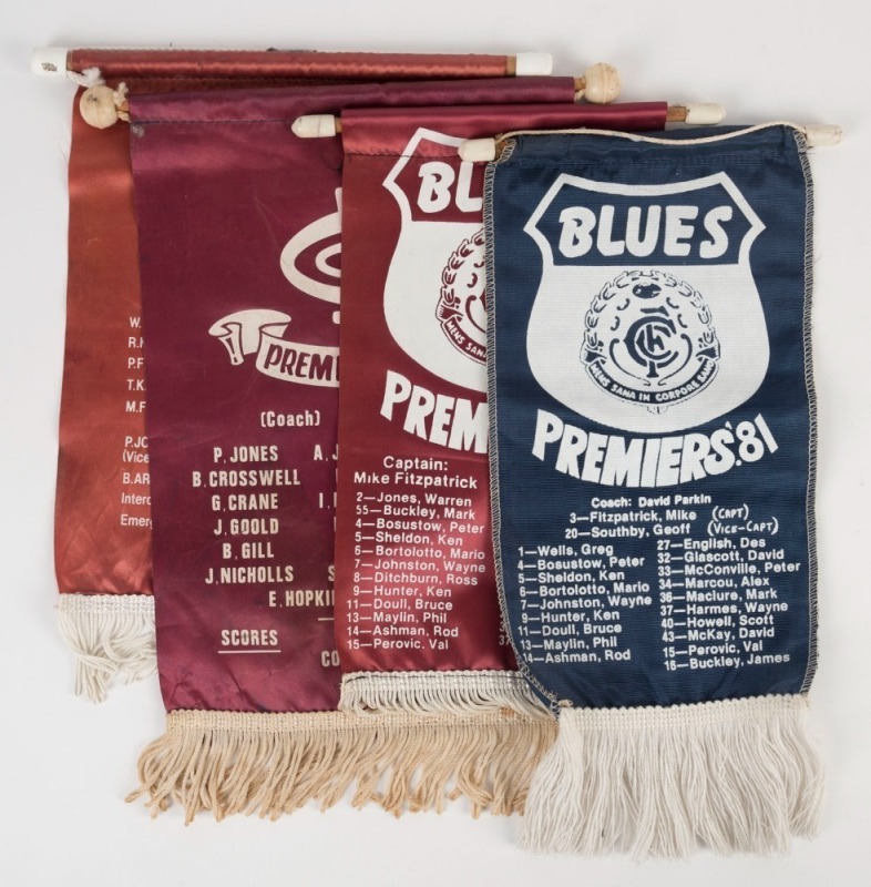 CARLTON PREMIERSHIP PENNANTS for 1970, 1979, 1981 and 1982. (4).