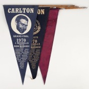 Carlton and the 1970 Grand Final: A group of 3 different pennants, 2 created during the finals and one for the Grand Final; all approx. 42cm. (3 items). Carlton won the 1970 Grand Final , defeating Collingwood by 10 points. The game was played in front of