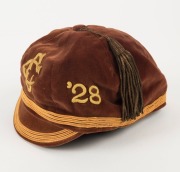 NEW ZEALAND: An honour cap in brown velvet with gold piping, a metallic thread tassel and embroidered "'27 CC '28" to the front three panels; maker's label for J. Ballantyne & Co. Ltd, New Zealand, with the name "Mr. J. Galbraith" added in pen. Very fine - 3