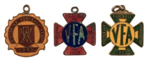 VICTORIAN FOOTBALL ASSOCIATION (V.F.A.): 1930 (#48), 1933 (#2) and 1941 (#8) membership fobs (3 items)