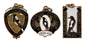 COLLINGWOOD CRICKET CLUB: Membership fobs for 1938-39, 1939-40 and 1941-42, all #158. A rare WWII group. (3 items)