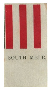 Unknown Manufacturer South Melbourne trade card with text and stripes to front; blank back, fine condition and very rare, circa 1920