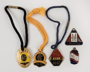 MELBOURNE CRICKET CLUB Membership fobs for 1950-51, 1954-55 and 1966-67; also, RICHMOND C.C. 1976-77 and 1977-78 fobs. (5 items).