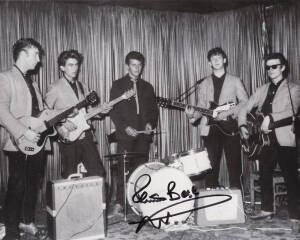 THE BEATLES - PETE BEST, signature of the Beatles first drummer on a photograph of the group, 25x20cm.