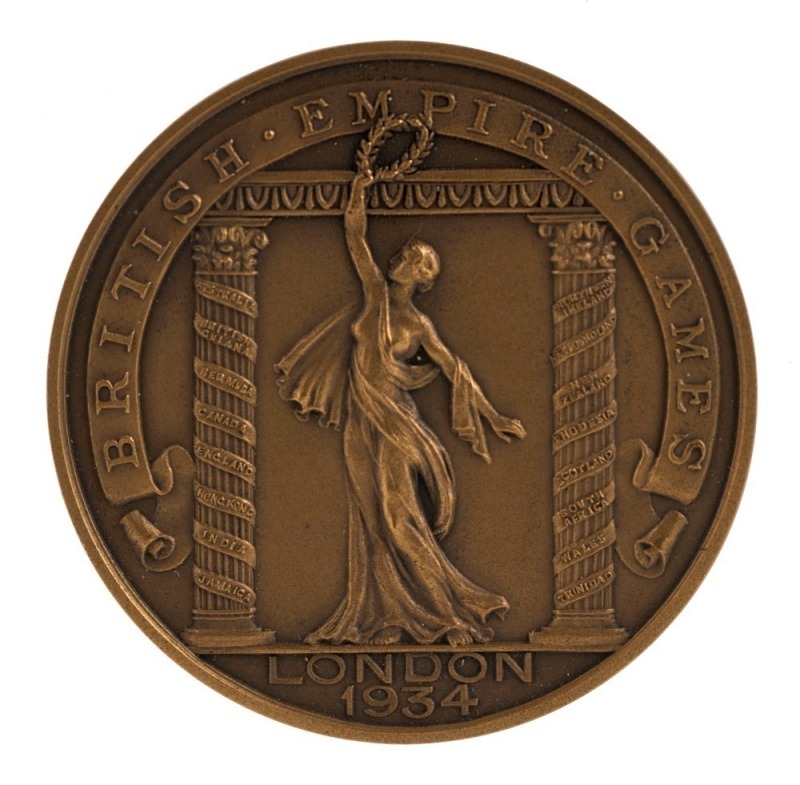 1934 BRITISH EMPIRE GAMES, LONDON, bronze participation medal in the maker's presentation box (F. Phillips, Aldershot); the medal 44mm diameter.