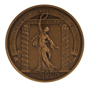 1934 BRITISH EMPIRE GAMES, LONDON, bronze participation medal in the maker's presentation box (F. Phillips, Aldershot); the medal 44mm diameter.