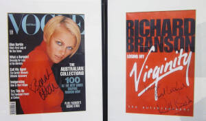 CELEBRITIES: signed magazine covers/pages, noted Richard Branson, Bryce Courtney, Michael Klim, Geri Haliwell, Victoria Beckham, Linda Evangelista, Claudia Schiffer, Sarah Murdoch & Megan Gale. All but one framed, each overall 31x41cm. (11 items).