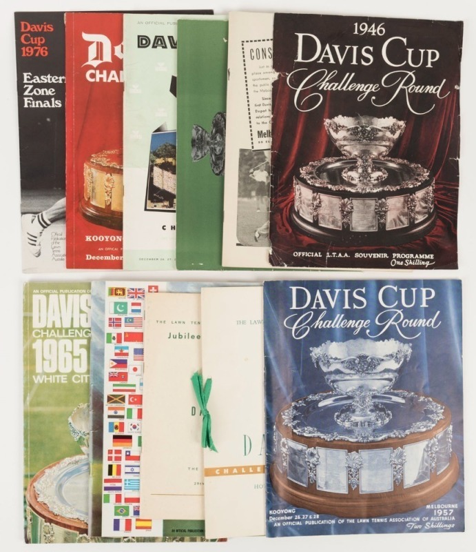 DAVIS CUP Challenge Round Programmes, etc: 1946 Souvenir Programme (lacks rear cover), 1953 Programme, 1956 Programme, 1957 Programme, 1957 Challenge Round Dinner Menu, 1961 Jubilee Challenge Round Dinner Menu, 1963 Programme, 1965 Programme, 1966 Program