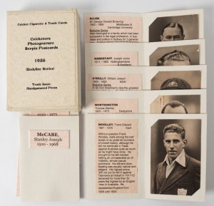 Postcards: 1936 photogravure portrait postcards 'Australian & English Cricketers 1936-37' incomplete set (11) including Duckworth, Fingleton, Oldfield, McCabe, O'Reilly&nbsp;and Woolley. Mainly fine.