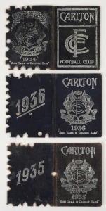 Carlton: Member's Season Tickets for 1934, 1935 & 1936, all with fixture list and holes punched for each game attended, (3 items).