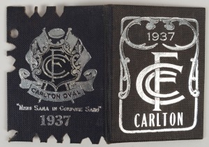 Carlton: Member's Season Ticket for 1937, with fixture list and hole punched for each game attended.