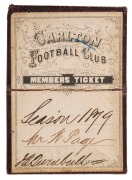 1879 Carlton membership season ticket, covered in gilt tooled dark brown leather, overall 5.5 x 7.6cm when opened out. - 2