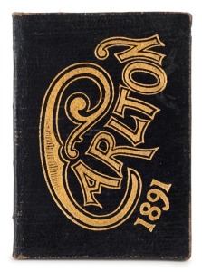 1891 Carlton membership season ticket (#307), covered in gilt tooled black leather binding; the interior surfaces with printed details of the club leadership and the fixtures for the club's first and second teams, overall 7.6 x 11.1cm when opened out. The
