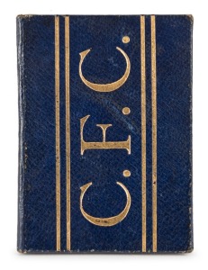 1892 Carlton membership season ticket, covered in gilt tooled navy leather binding; the interior surfaces with printed details of the club leadership and the fixtures for the club's first team, overall 7.5 x 11.3cm when opened out. The card is made out to