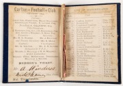 1892 Carlton membership season ticket, covered in gilt tooled navy leather binding; the interior surfaces with printed details of the club leadership and the fixtures for the club's first team, overall 7.5 x 11.3cm when opened out. The card is made out to - 3