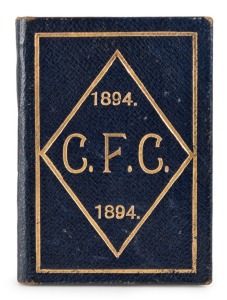 1894 Carlton membership season ticket, covered in gilt tooled navy leather binding, the interior surfaces with printed details of the club leadership and the fixtures for the club's first team, overall 7.6 x 11.5cm when opened out.  The card is made out t