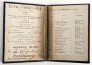 1894 Carlton membership season ticket, covered in gilt tooled navy leather binding, the interior surfaces with printed details of the club leadership and the fixtures for the club's first team, overall 7.6 x 11.5cm when opened out.  The card is made out t - 2