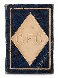 1895 Carlton membership season ticket, covered in gilt tooled navy and cream leather binding, the interior surfaces with printed details of the club leadership and the fixtures for the club's first team and retaining twelve of the original dated weekly ti