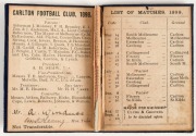 1898 Carlton membership season ticket, covered in gilt tooled dark navy and cream leather binding; the interior surfaces with printed details of the club leadership and the fixtures for the club's first team, overall 7.5 x 11cm when opened out. The card i - 2