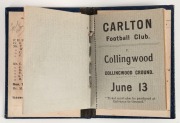 1903 Carlton membership season ticket, covered in gilt and silver tooled navy and white leather binding; the interior surfaces with printed details of the club leadership and the fixtures for the club's first team and retaining all 24 of the dated weekly - 2