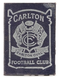 1943 Carlton membership season ticket (#236), navy blue cloth cover with silver club logo and text; the interior surfaces with printed details of the club leadership, the fixtures for the club and hole punched for each game attended, overall 8 x 11.8cm wh