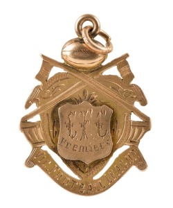 1908 VICTORIAN FOOTBALL LEAGUE PREMIERSHIP MEDAL: The 15ct gold medal awarded to William Payne with "C.F.C. Premiers" engraved to the panel on front and engraved verso "Pres'd by A. McCRACKEN ESQ., President-  1908 - W. Payne".