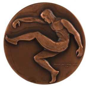 CARLTON: 1987 bronze premiership medal by Andor Meszaros (who also designed the 1956 Melbourne Olympics medals), with a footballer to the obverse, reverse showing the names of players in their positions, surrounded by 'Victorian Football League : Carlton 