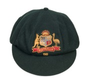 BOB SIMPSON'S 1961 BAGGY GREEN CAP, Bob Simpson's "Baggy Green" Australian Test Team cap, green wool with embroidered Australian coat of arms and the series date "1961" embroidered to the front panel. Farmer's Sydney makers label to inside crown with "R.