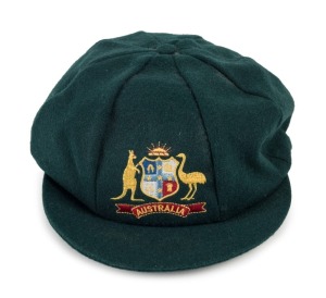 AUSTRALIAN TEST TEAM BAGGY GREEN CAP, with Australian coat of arms embroidered to front panel, Albion makers label to internal surface; issued to an unknown player circa 1980s , excellent condition