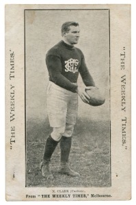 c1910 "The Weekly Times" postcard 'Victorian Footballers',  N.Clark (Carlton). VF unused.