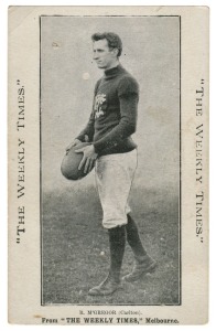 c1910 The Weekly Times postcard 'Victorian Footballers', R. McGREGOR (Carlton). Fair/G condition.