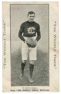 c1910 The Weekly Times postcard 'Victorian Footballers', W. PAYNE (Carlton). Good unused.