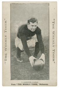 c1910 The Weekly Times postcard 'Victorian Footballers', V. GARDINER (Carlton). Good unused condition