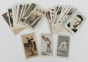 A small accumulation of sporting cigarette cards all contained in an old-time "The Greys" Drapkin Tobacco tin; subjects include cricket, Australian Rules Football, Rugby, Boxing, etc. (39). Mixed condition.