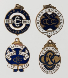 CARLTON CRICKET CLUB: Membership fobs 1918-19 (#222), 1919-20 (#272), 1923-24 (#407) and 1931-32 (#311) (4 items)