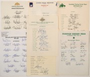 OFFICIAL TEAM SHEETS: AUSTRALIAN TEAM ON TOUR 1966-67 (Bob Simpson, Capt.) with 16 signatures; PAKISTAN AUSTRALIAN TOUR TEAM 1983-84 (Imran Khan, Capt.) with 17 signatures; SOUTH AFRICAN TEAM to The Hero Cup and Australian Tour 1993-94 (Kepler Wessels, Ca