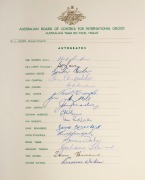 OFFICIAL TEAM SHEETS: AUSTRALIAN TEAM ON TOUR 1966-67 (Bob Simpson, Capt.) with 16 signatures; PAKISTAN AUSTRALIAN TOUR TEAM 1983-84 (Imran Khan, Capt.) with 17 signatures; SOUTH AFRICAN TEAM to The Hero Cup and Australian Tour 1993-94 (Kepler Wessels, Ca - 2