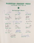 OFFICIAL TEAM SHEETS: AUSTRALIAN TEAM ON TOUR 1966-67 (Bob Simpson, Capt.) with 16 signatures; PAKISTAN AUSTRALIAN TOUR TEAM 1983-84 (Imran Khan, Capt.) with 17 signatures; SOUTH AFRICAN TEAM to The Hero Cup and Australian Tour 1993-94 (Kepler Wessels, Ca - 5