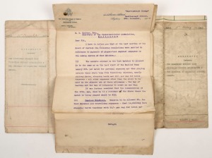 5 May 1910 "Agreement between The Melbourne Cricket Club, Victorian Cricket Association & The Trustees of Melbourne Cricket Ground", signed by Leo Cussen & Benjamin Wardill for the M.C.C., Donald McKinnon & Edward Heather for the V.C.A., and John Mackey f