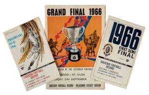 The Football Record: Special editions for the 1966 1st Semi-Final (Geelong v Essendon);  the Prelim. Final (St.KIlda v Essendon) and the Grand Final (Collingwood v St.Kilda). (Total: 3). St.Kilda 10.14 (74) won the Grand Final over Collingwood 10.13 (73)