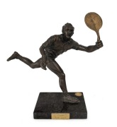 TANYA BARTLETT, Sculptor, "Rocket", a bronze statuette of Rod Laver stretching to play a forehand shot, limited edition (#7/500) raised on a black marble base; with CofA. Overall 28.5cm high.