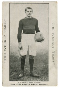 1910 The Weekly Times: Victorian Footballer "W. SCHMIDT (Captain, Richmond)", VG condition.