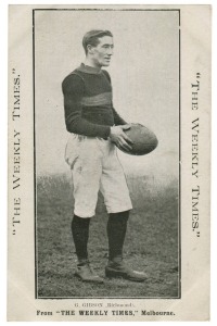 1910 The Weekly Times: Victorian Footballer "G. GIBSON (Richmond)", VG condition.