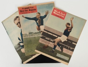 1940s-50s collection of rarely seen full pages from Australasian Post, Sporting Life and The Argus, each featuring a coloured photo (many full page) of the current VFL stars or teams. Noted Bob Pratt, Dick Reynolds, Jack Dyer, Don Cordner, Ron Clegg, 1946