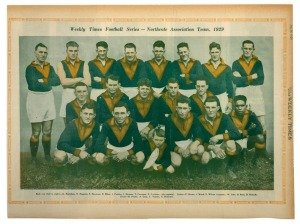 "The WEEKLY TIMES" 1929 series of team photos, (8 of 12 VFL Teams ; lacking Collingwood, Hawthorn, Carlton & North Melbourne); also 6 VFA Teams (ie. Northcote, Port Melbourne, Preston, Coburg, Oakleigh  and Brunswick); mainly in very good condition, each 