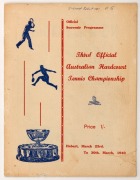 1940 "Official Souvenir Programme Third Official Australian Hardcourt Tennis Championship", Hobart, March 1940 with fourteen original AUTOGRAPHS to page 5. Noted Jack Crawford, John Bromwich, Thelma Coyne, Nell Hopman, Vivienne Burg, Connie Coate, Gladys - 3