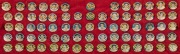 The Argus 1950-51 cricket series badges: a collection of 73 different, featuring Australian Test Team players, Australian State Players, English County players and two mascot types; attractively mounted in a presentation box. The most extensive range of t